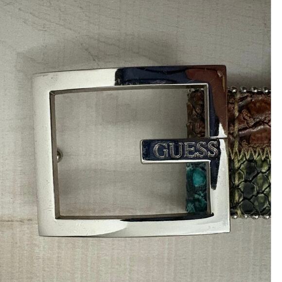 GUESS Patchwork Rhinestone Statement Belt Multicolor Faux Snakeskin 36-37 - Picture 5 of 10